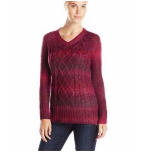 Prana Leisel Plum Gradient Striped Pink Cable Knit Long Sleeve Sweater - Picture 1 of 10